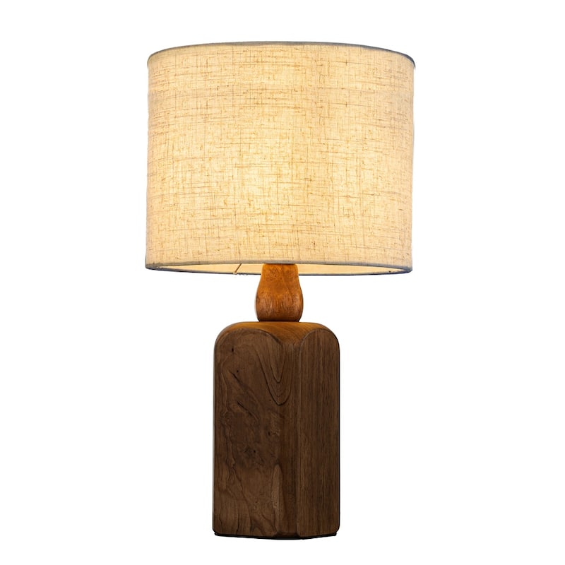 18''/22''Farmhouse Traditional Natural Solid Wood Table Lamp with Beige Fabri Drum Shade for Bedroom Living Room