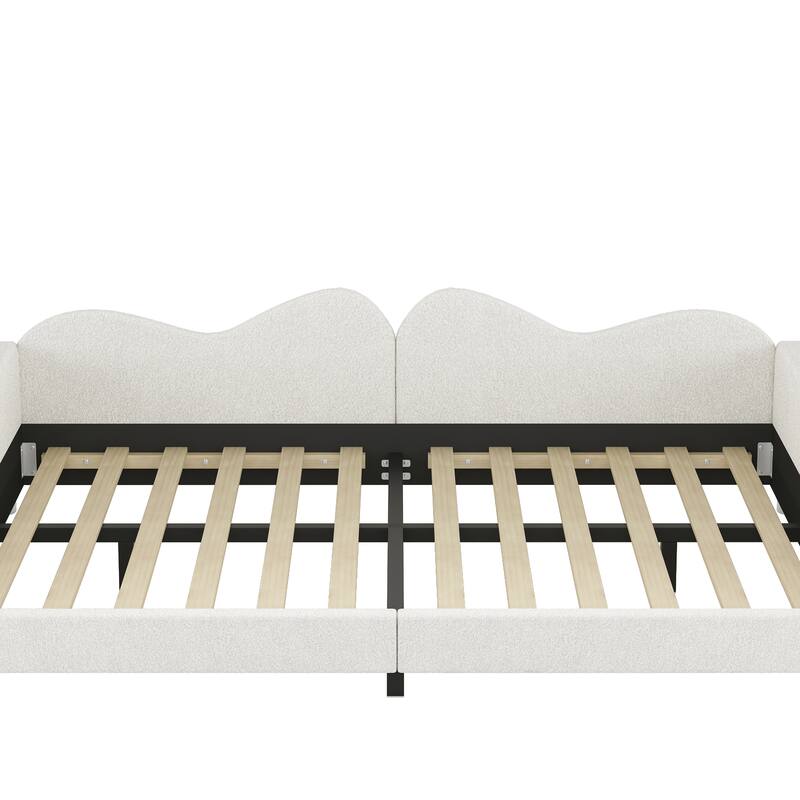 Twin/Full size Upholstered Daybed, Sherpa Fabric Sofabed with Cloud-Shaped Backrest