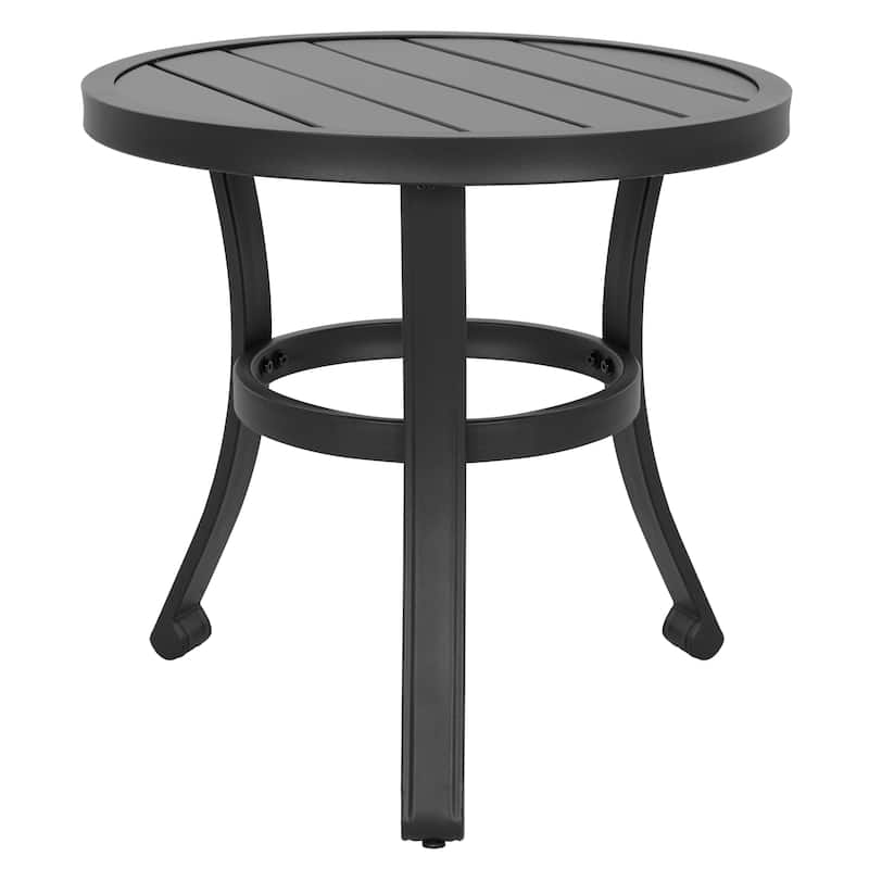 Outdoor Metal Side Table, Weather-Resistant 20’’ Round End Table, Black