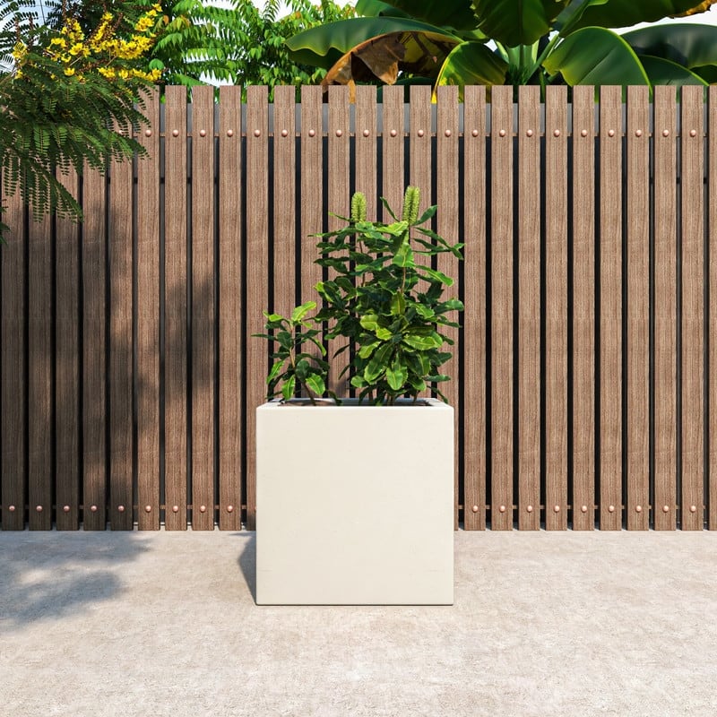 Fern Modern Square Fiberstone and MGO Clay Planter with Drainage Protective Cover for Indoor & Outdoor Home Office Patio Decor - Large - White