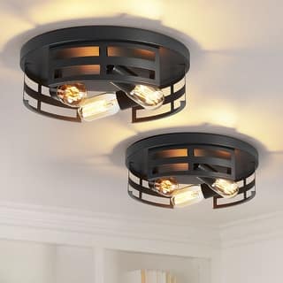 3-Light Black Farmhouse Flush Mount Ceiling Light-2 Pack For Bedroom/Living Room(Matte Black)