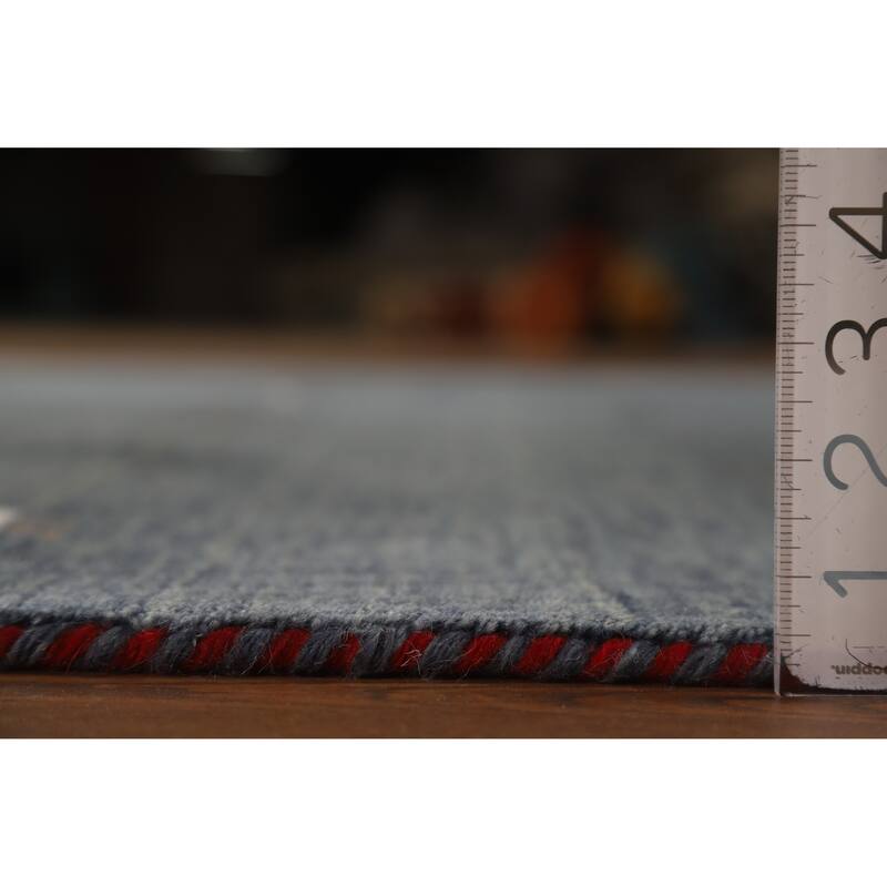 Tribal Gabbeh Area Rug Handmade Oriental Blue Wool Carpet - 5'2" x 7'11"