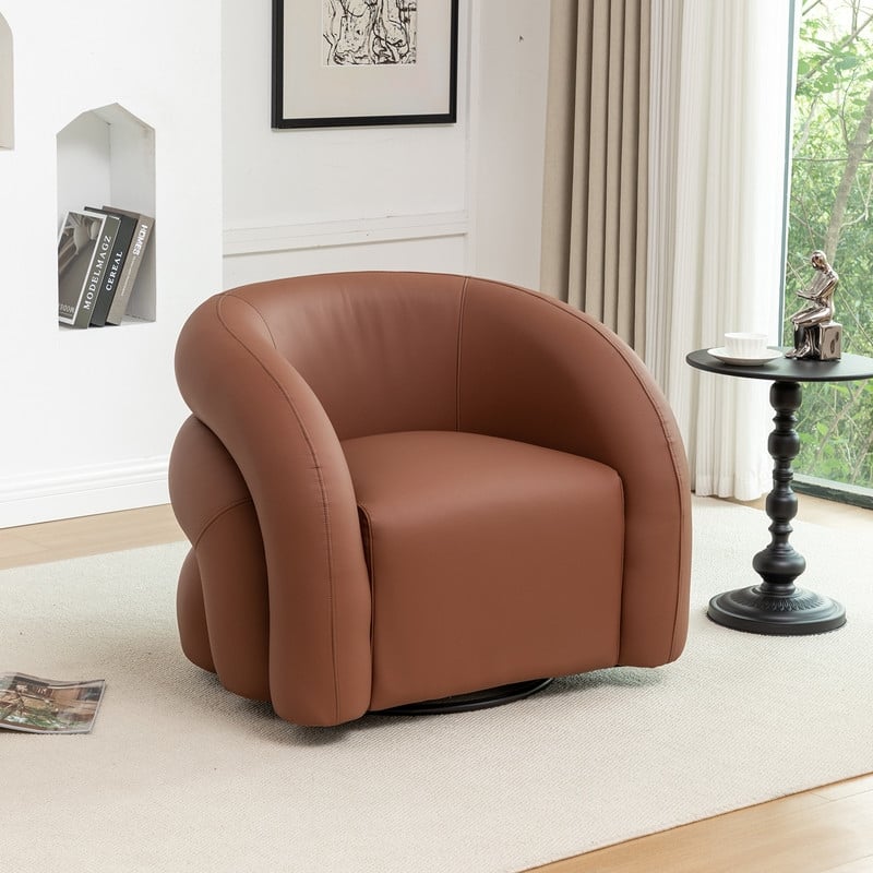 SEYNAR Modern Glam PU Leather 360 Degree Swivel Accent Armchair with Metal Base