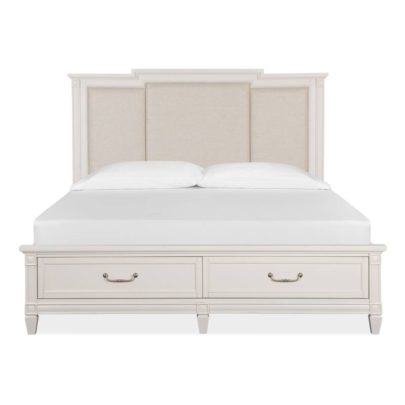 Magnussen Home Willowbrook Egg Shell White With Slight Rub Through Panel Upholstered Storage Bed