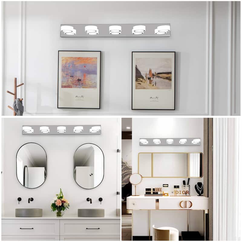 37" Modern 5-Light LED Vanity Light Fixture - with Acrylic Light Shades - Energy-Efficient Bathroom Wall Sconce
