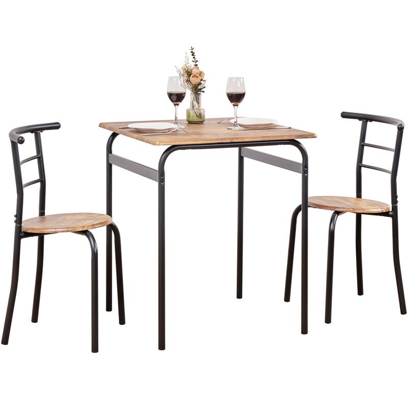 VECELO 3-Piece Compact Dining Set Space Saving 26.4" Square Table & Nesting Chairs Black Curved Frame & Round Back Chairs