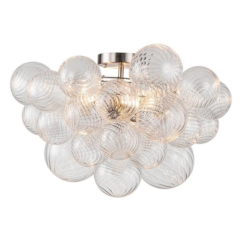 Modern Ribbed Glass Globe Cluster Bubble Semi Flush - Brass, Nickel - Nickel