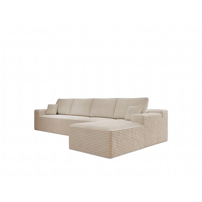 Roomfitters 131.9" Modular Sectional Sofa, 4-Piece Compressed Cloud Couch, No Assembly Required, Plush Corduroy, White