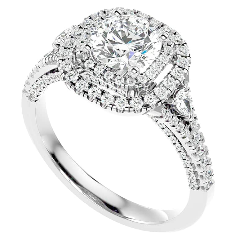 1 3/4Ct Diamond & Moissanite Halo Engagement Ring in Gold