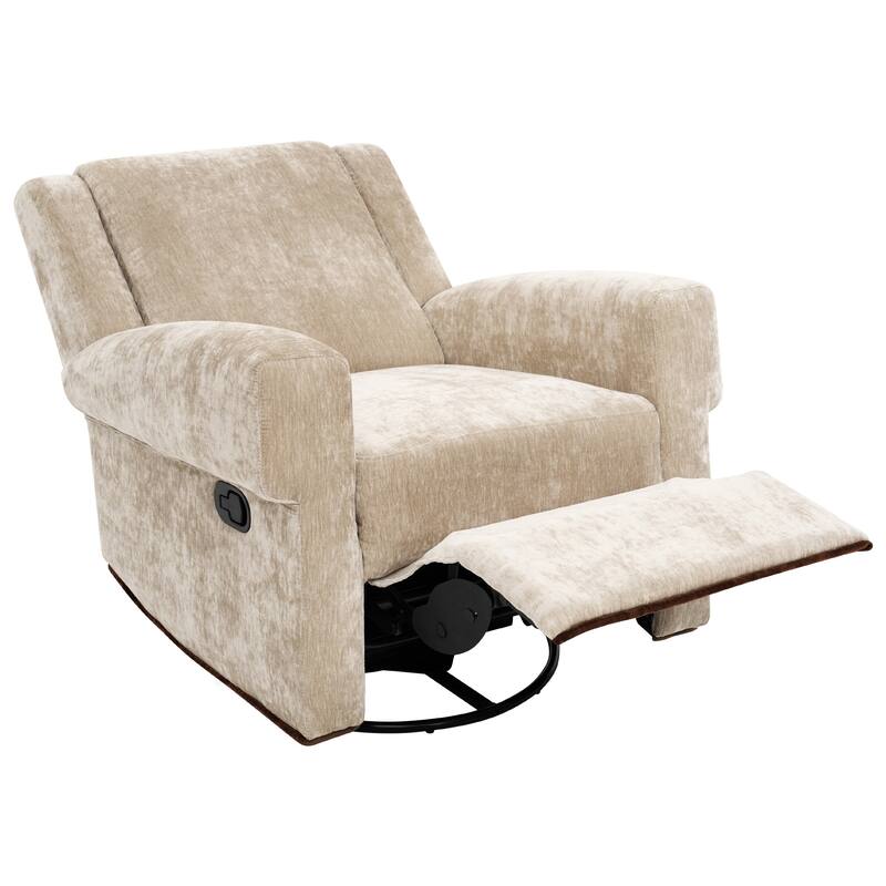 Roomfitters Manual Swivel Rocker Recliner Chair with Adjustable Backrest, Chenille Nursery Glider