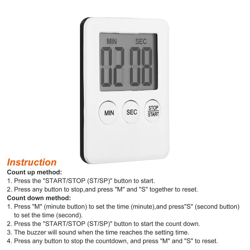Digital Timer,1Pcs Small Count Down/UP Clock with Magnetic,Kitchen Timer White