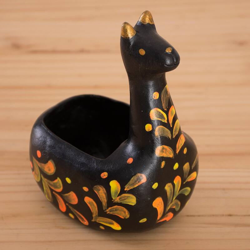 Novica Handmade Black Llamita Ceramic Figurine