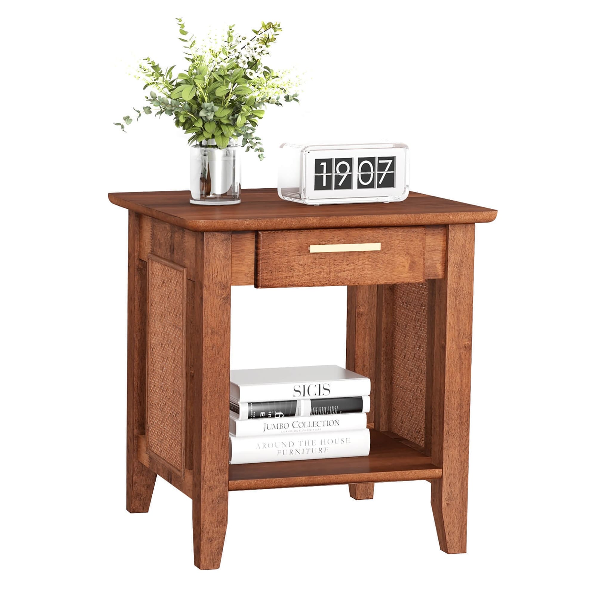 Gymax Boho Style Nightstand 3-Tier Sofa Side End Table w/ Drawer &