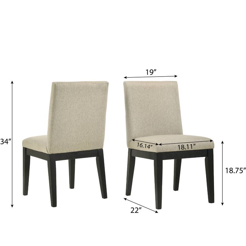 Modern Solid Wood Dining Chairs with Fabric Seats and Rubberwood Legs, for Dining Rooms, Set of 2, Beige