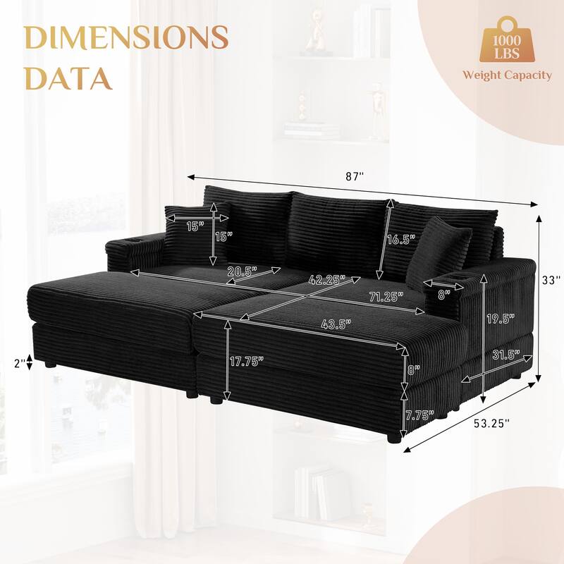 Ouyessir Upholstered Deep Seat Single Sofa with Ottoman for Living Room