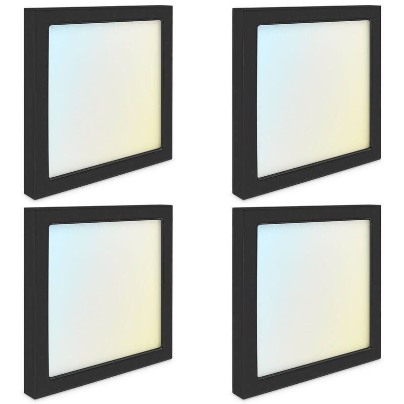 Luxrite 6 Inch Square LED Flush Mount Light, 15W 1000LM, 5CCT 2700K-5000K, Dimmable - Black 4-Pack - Color Selectable 2700/3000/3500/4000/5000