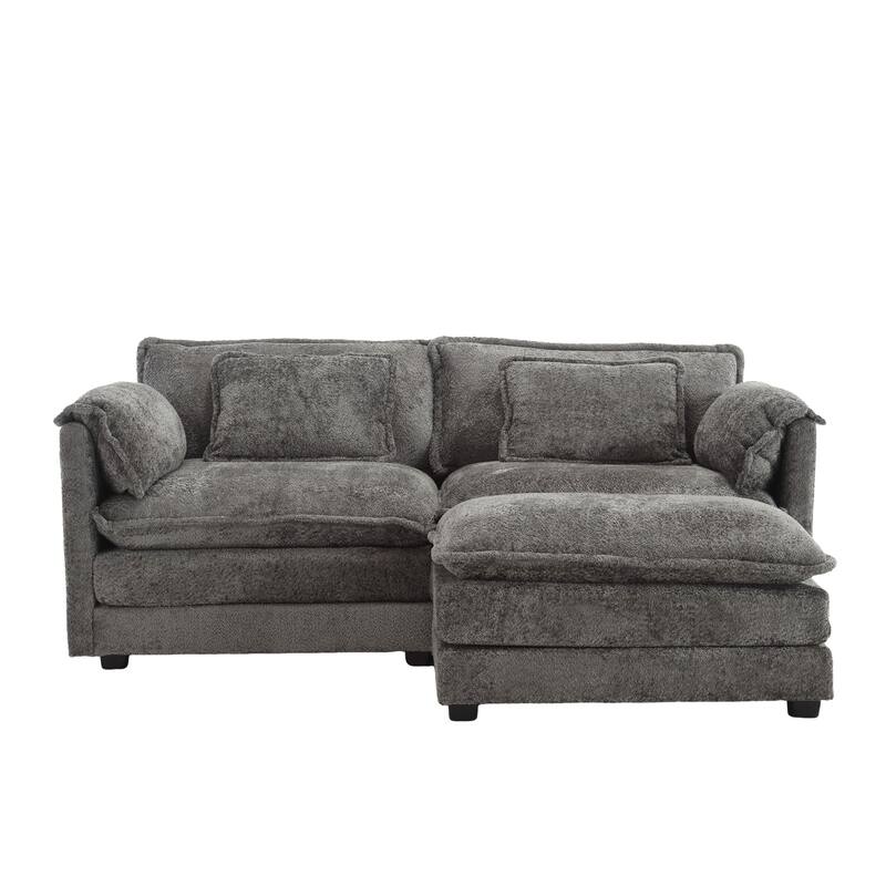 Chenille Fabric Double Sofa with High-Density Sponge Filling, Removable Armrests, and Side Storage Bags