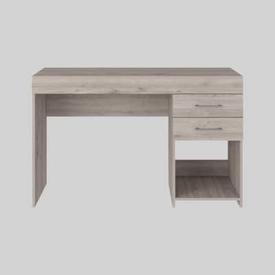 Compact Writing Desk with Dual Drawers and Lower Open Shelf for Office Use
