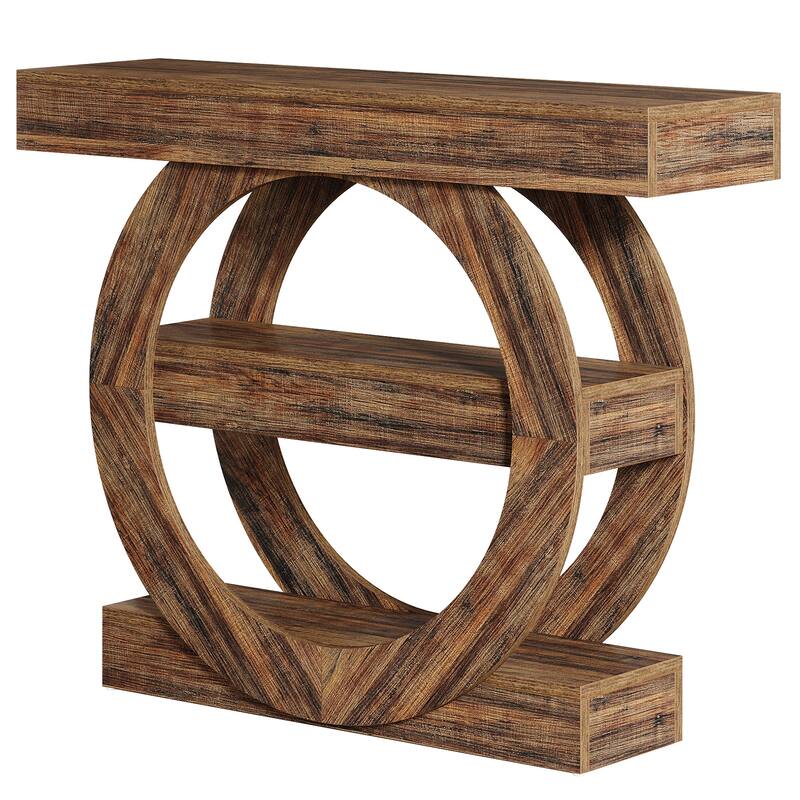 Industrial Brown 3-Tier Wood Console Table Sofa Tables for Entryway