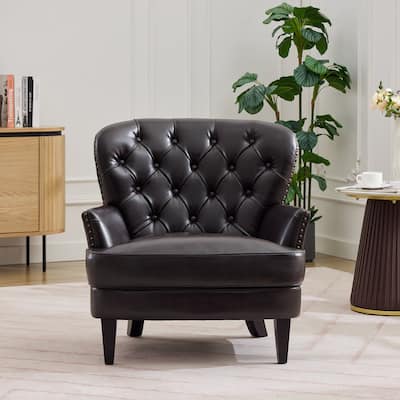 Lounge Chair with Nailhead Trim, Ergonomic Upholstered Reading Armchair, Accent Chair with Curved Backrest & Solid Wood Legs