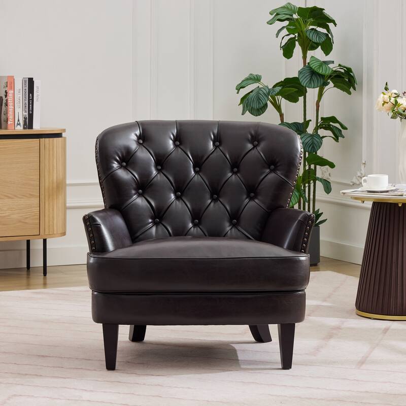 Upholstered Lounge Chair Elegant Curved Backrest Chair Reception Chair Side Chair with Nailhead Trim - Dark Brown
