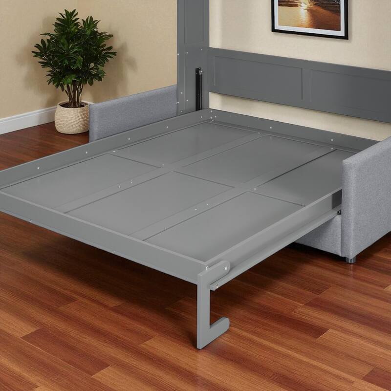 Queen Murphy Wall Bed with Sofa Cushion, Dual-Piston Fold Down, 8 in Mattress, 600 lb Capacity, 66.8 x 87 x 87.8 in
