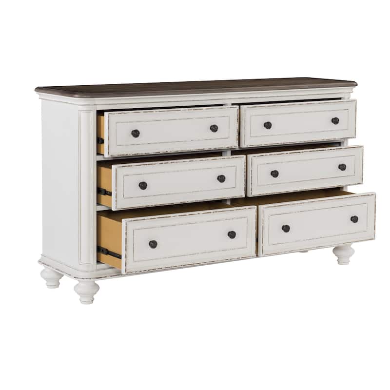 Dresser of 6x Drawers Black Knobs Traditional Design