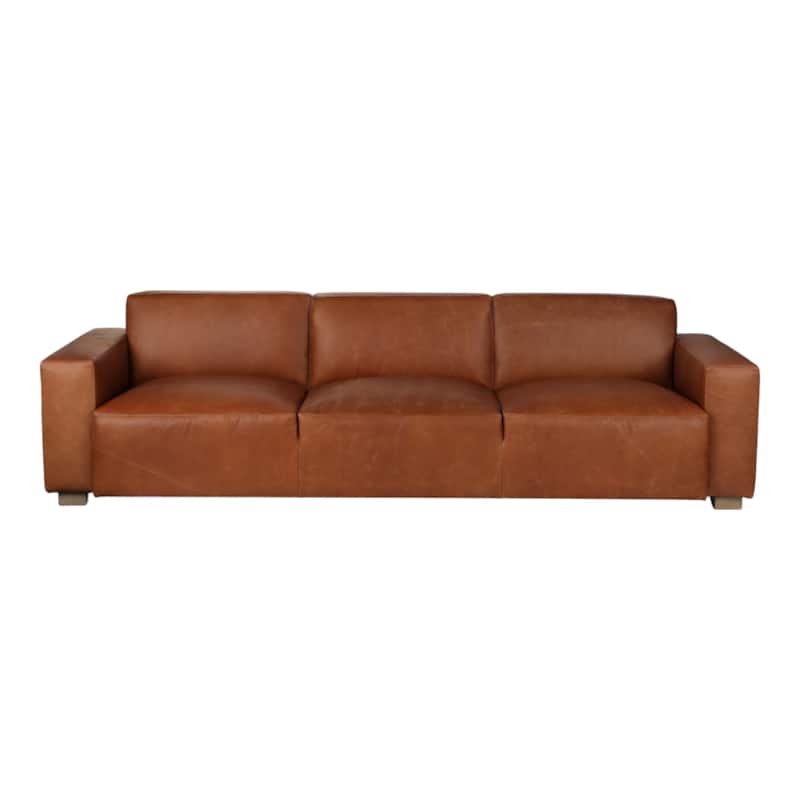 Fabric Wood Sofa with Wide Track Arms Modern Design - 30" Tan - 112" x 39" x 30"