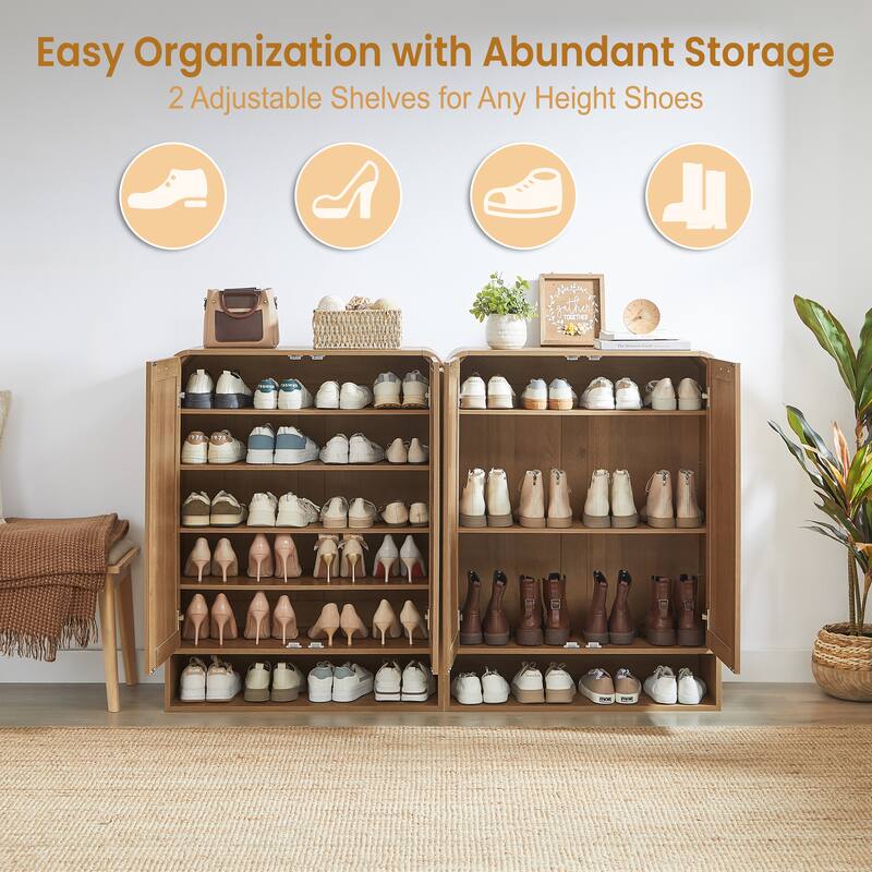 GDF Studio - Lindenwave Coastal Rattan and Wood Shoe Storage Cabinet with Adjustable Shelves