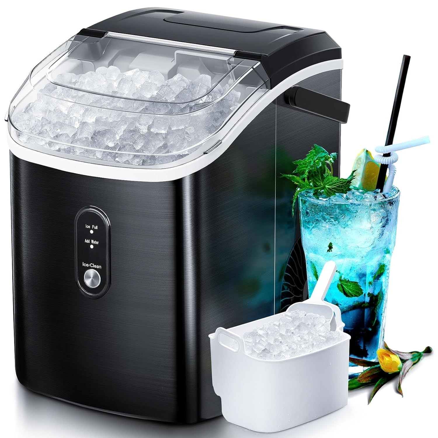 Nugget Ice Maker Self-Cleaning, Crushed Ice Machine, Soft Pellet Ice