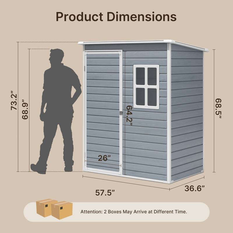 5x3 / 6x4 / 8x6 FT Outdoor Storage Shed with Floor, Resin Garden Tool Shed with Lockable Doors, Waterproof Plastic Storage Sheds