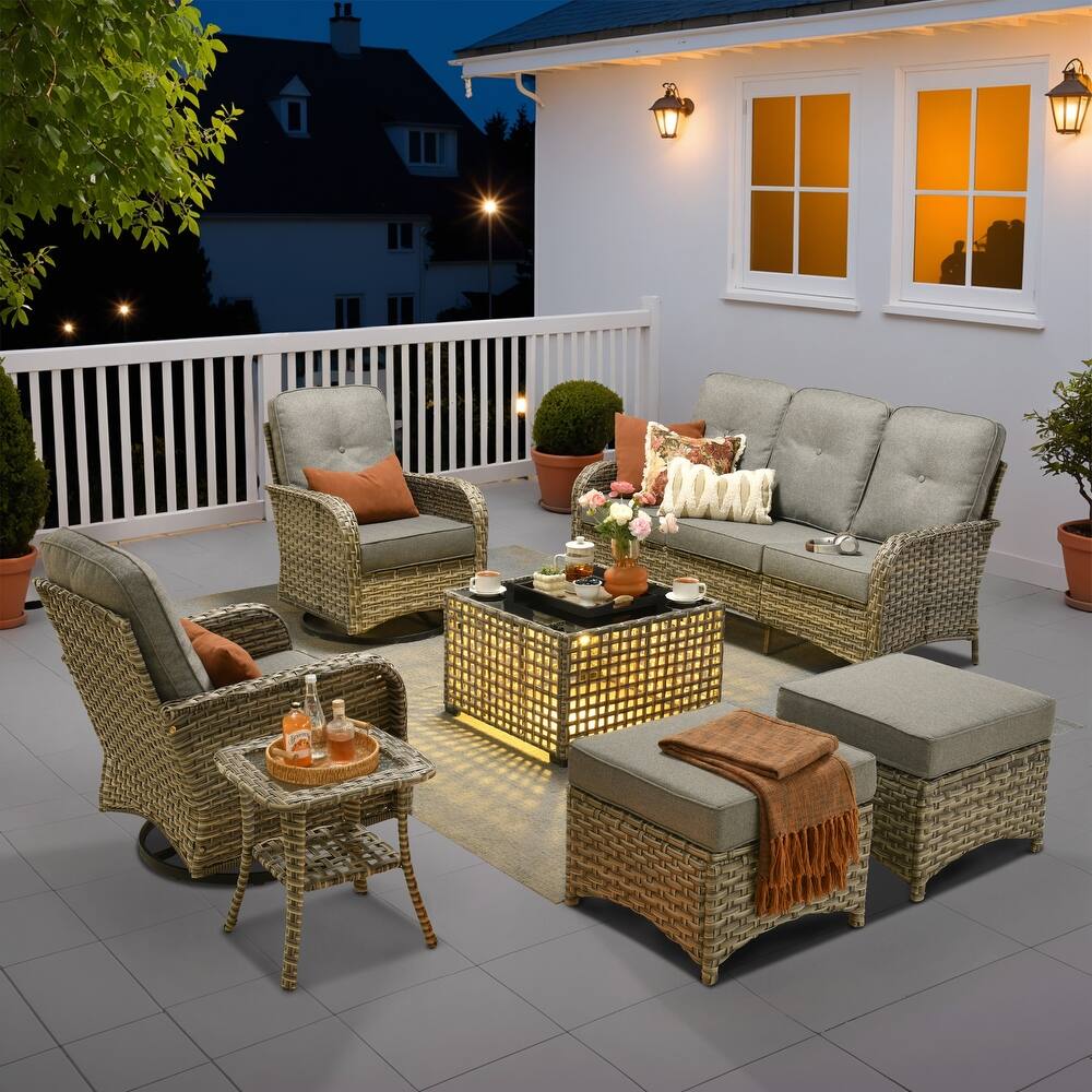 OVIOS 7-piece Patio Wicker Conversation Furniture Set