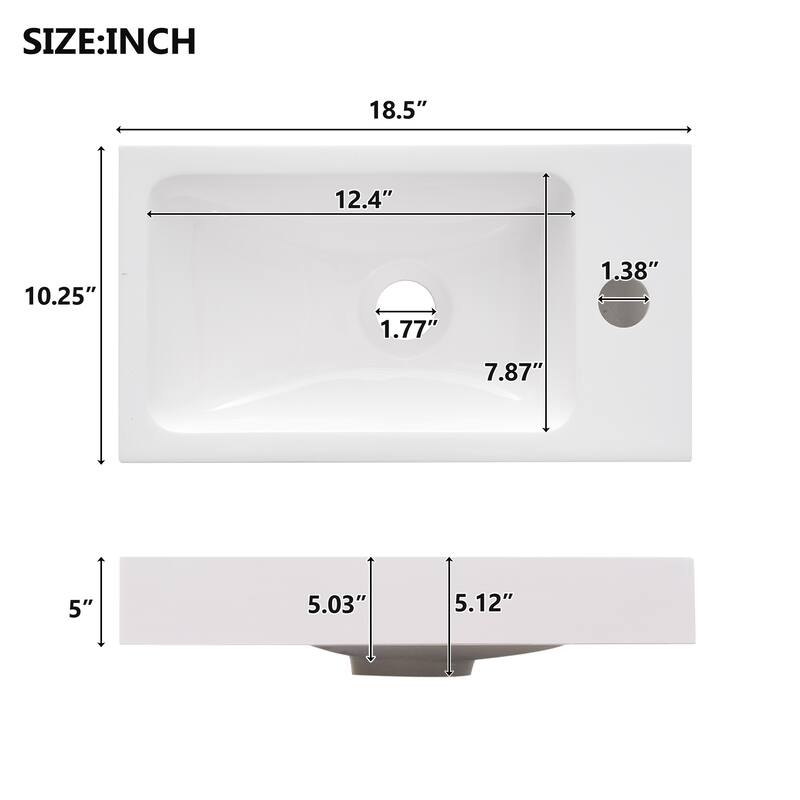 18.5"Bathroom Vanity with Resin Sink, MDF Cabinet with Adjustable Shelf, Wood Grain Melamine Finish, Reversible Door