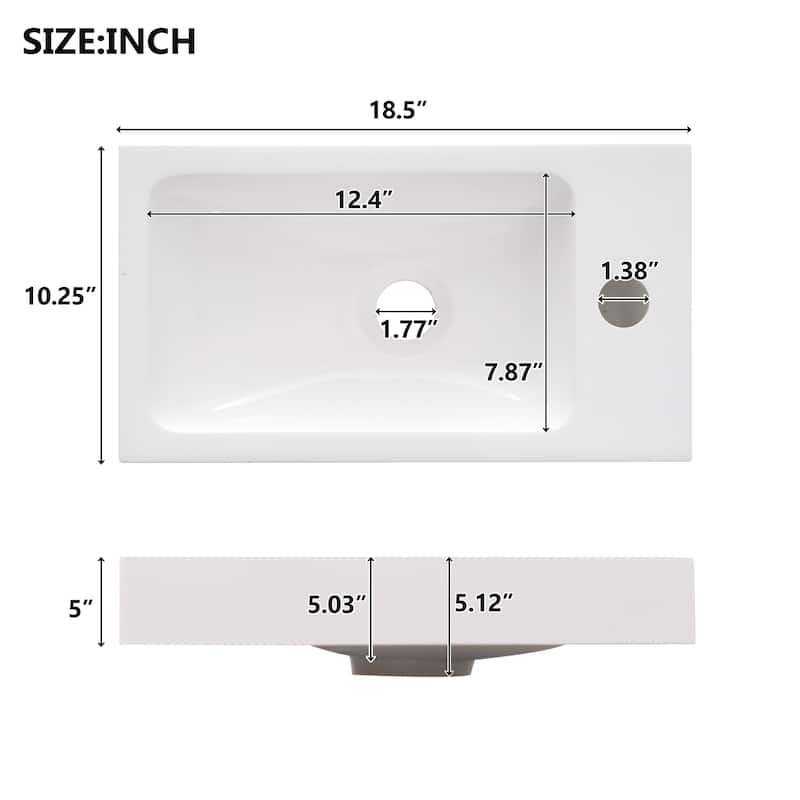 Compact Wood Grain Cabinet Bathroom Vanity with Reversible Resin Sink, Adjustable Shelf, Storage Box and Zinc Alloy Handles