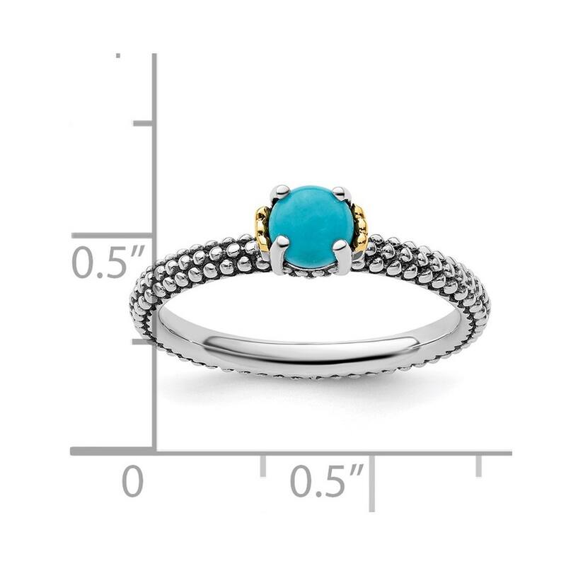 Curata 2.5mm 925 Sterling Silver Polished Prong set and 14k Stackable Expressions Simulated Turquoise Ring