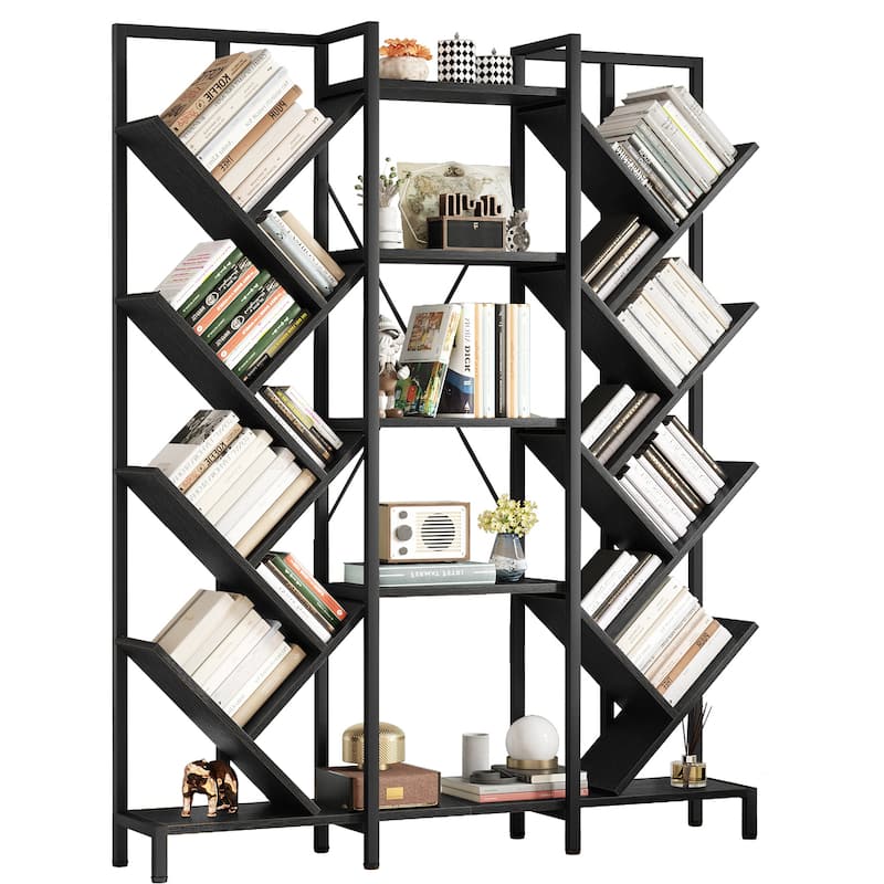 Moasis Wood 5-Tier Large Tree Bookshelf Industrial Open Etagere Bookcase