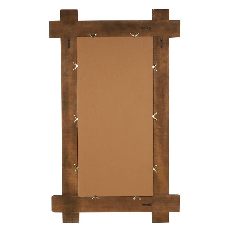 Brown Wood Room Wall Mirror with Extended Frame and Natural Wood Grain and Texture