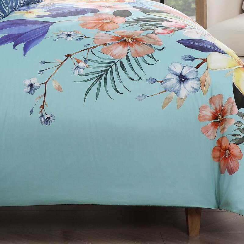 Bebejan Turquoise Reverie 100% Cotton Sateen 5 Piece Reversible Comforter Set