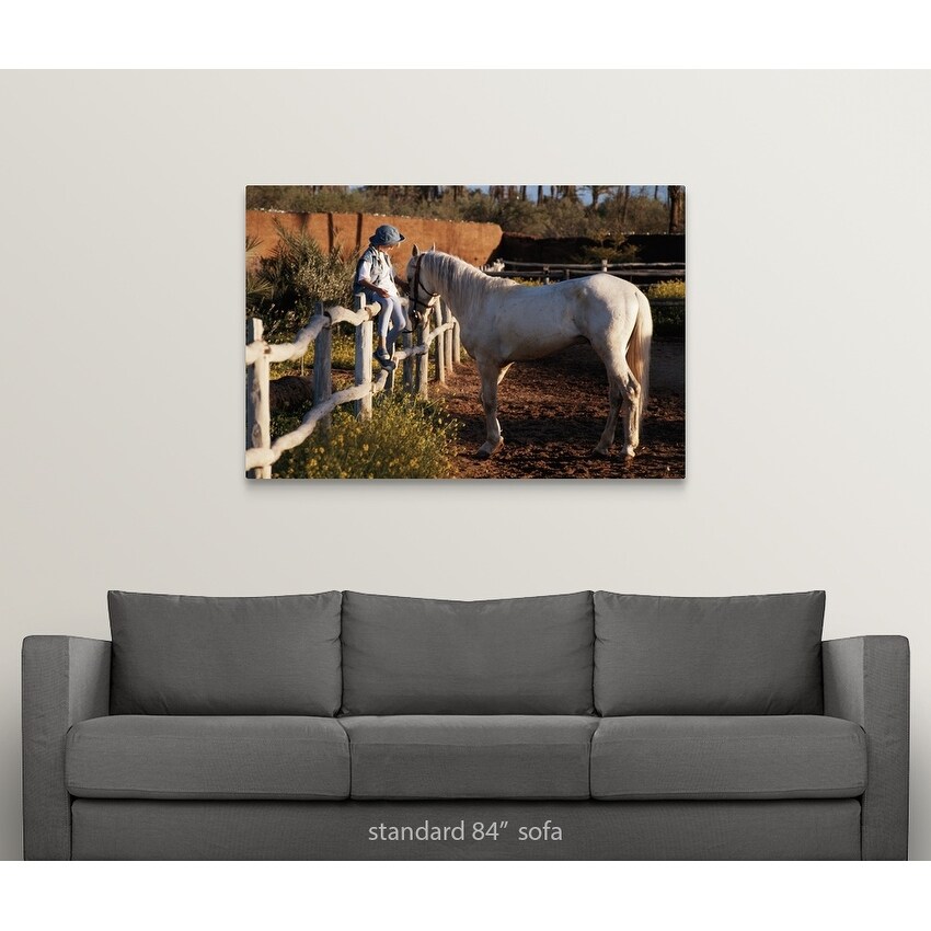 Shop Girl Sitting On Fence Patting Horse Multi Color Free