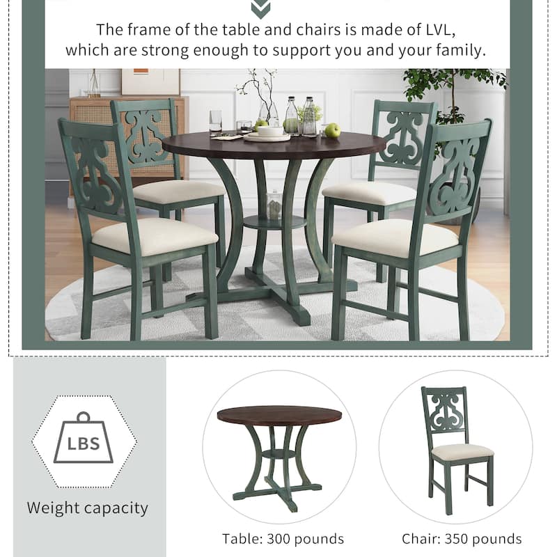 5-Piece Round Dining Set with 4 Fabric Chairs
