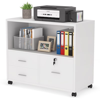 Mobile 3 Drawer File Cabinet with Lock and Storage Shelf