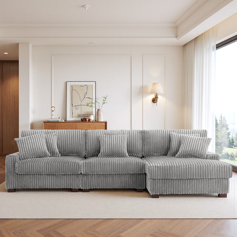 118.4"W Plush Modular Sectional Sofa with Pillows - 3 Piece Light Grey - Right Facing