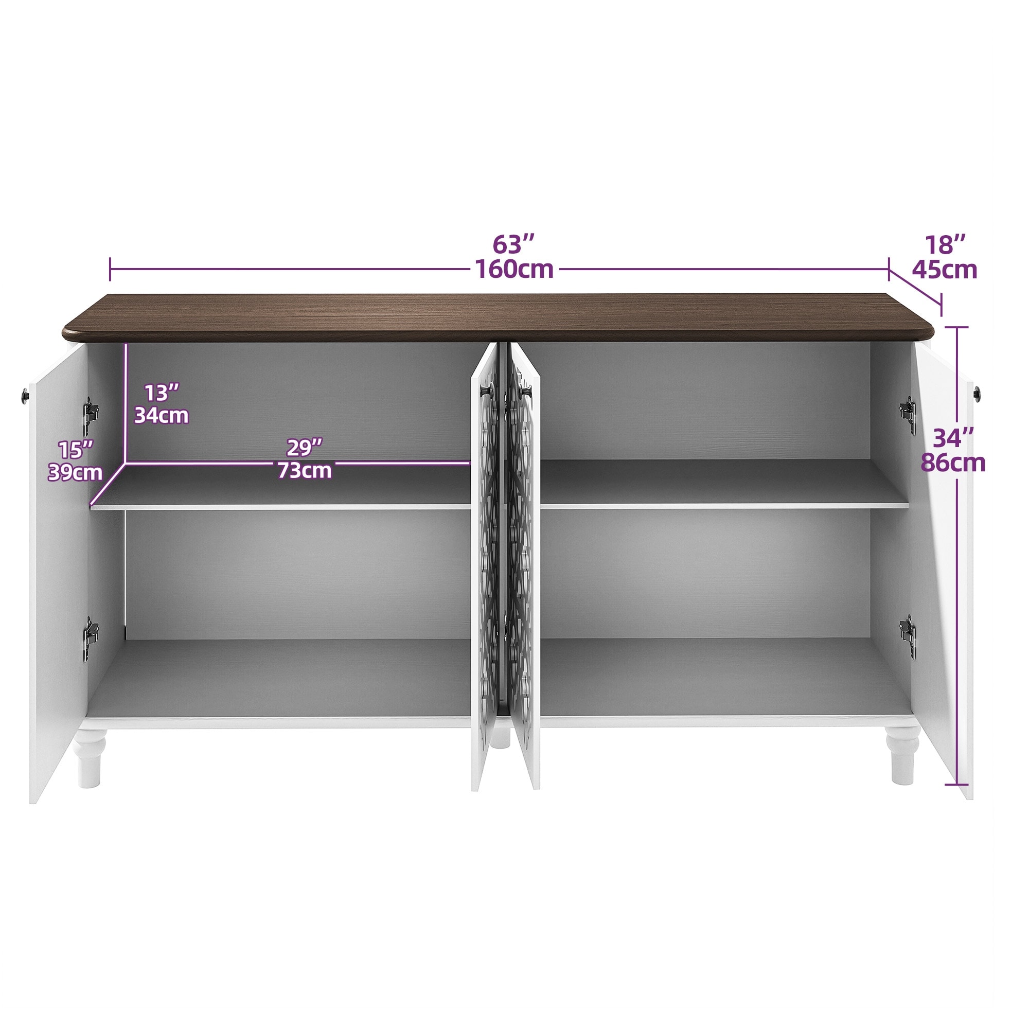 Moasis 63'' Mirrored Glass Glaze Sideboard Storage Buffet with 2 Cabinets