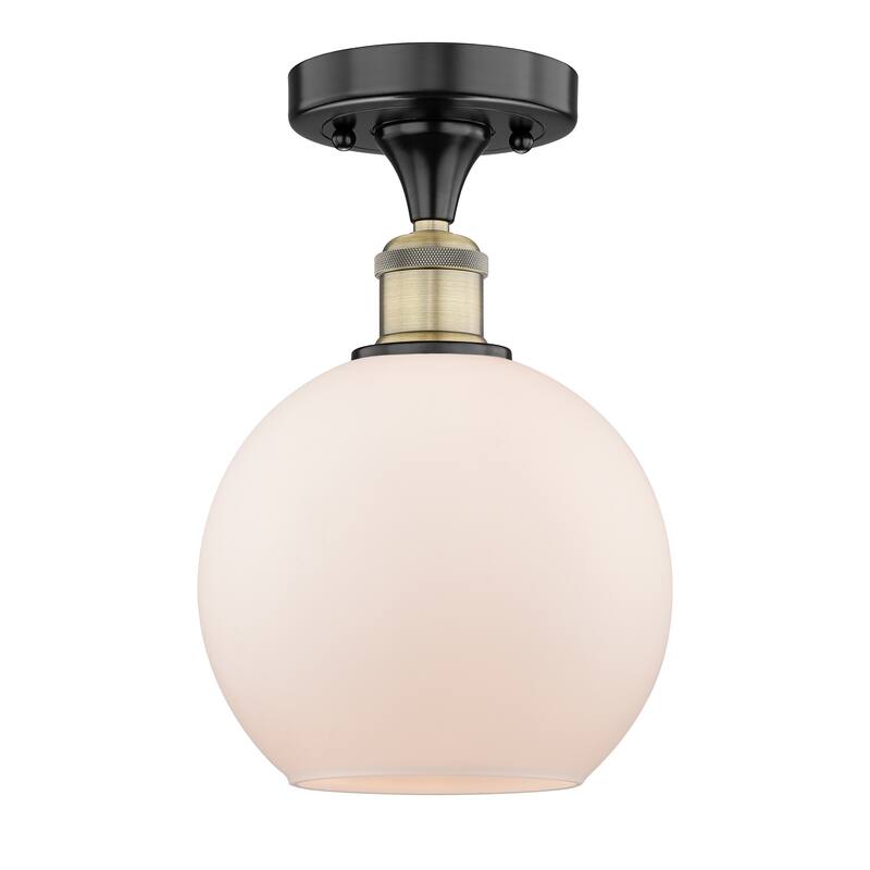 Innovations Lighting Edison Athens - 1 Light 8" Semi-Flush Mount - Matte White/Black Antique Brass