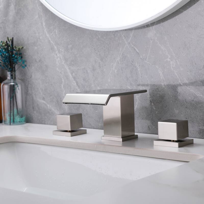 Widespread Waterfall Bathroom Sink Faucet, 2-Handle Bathroom Vanity Sink Faucets with Drain Assembly - 8" W×3.64" H