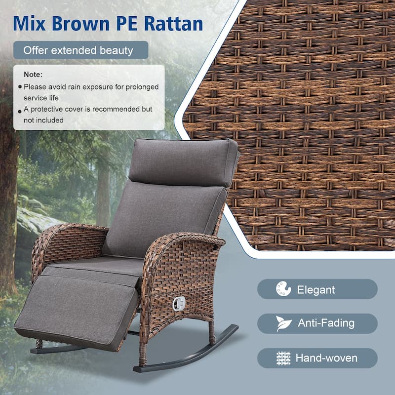 Pocassy Outdoor Curved Rocker Chaise Lounge Chairs with Side Table Set.