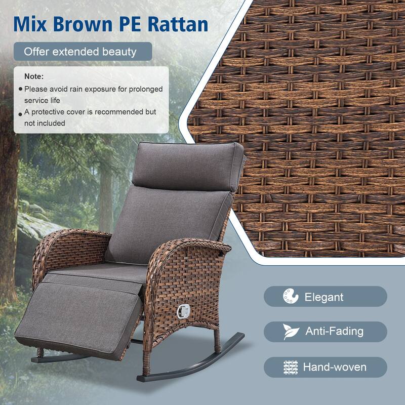 Pocassy Outdoor Patio Rocking Lounge Chairs with Adjustable Backrest Set.