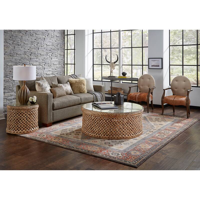 Furniture Classics Bali Rattan Weave and Glass End Table