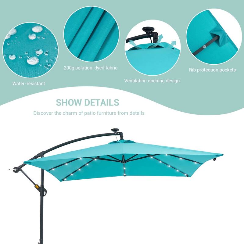 BONOSUKI 8.2Ft Solar Powered Cantilever Patio Umbrella With Base