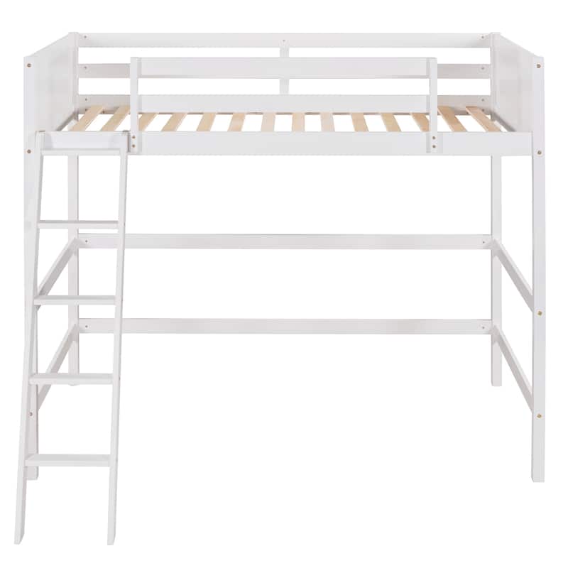 Twin Size Solid Wood Loft Bed with Ladder and Fence for Bedroom, Boys and Girls